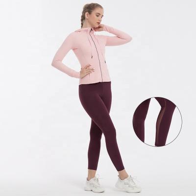 China OEM Breathable 2021 Fall And Winter New Arrival Yoga Set Jacket Gym Activewear Sport Use Solid Design High Waist Gaiters With Mesh Custom for sale