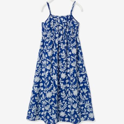 China High Quality Sleeveless Anti-wrinkle Cotton Clothes Printed Long Dress Girls Wear Deep Round Neck Color Summer Children Clothing for sale