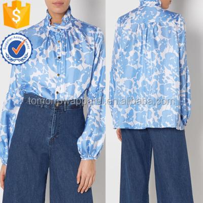 China Other Blue and White Floral Printed Satin Silk Blouse Factory Wholesale Fashion Women Clothing (TA4044B) for sale