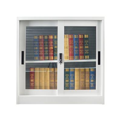 China Modern Swing 2 Vertical Glass Door Display Small Half Height Bookcase With Plastic Handle for sale