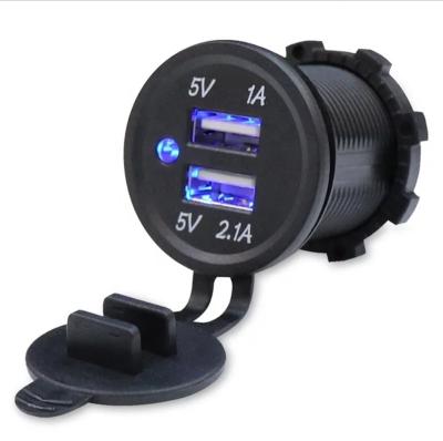 China 12V 24V Mobile Phone Dual USB Port Car Charger Power Adapter Waterproof Plug Outlet for DIY Vehicle Boat Truck Motorcycle for sale