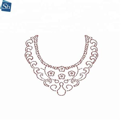 China Hot Wholesale Flatback Collar Bling Fix Calibers Sorority Rhinestone Neckline Heat Transfer Design For Dress Garment for sale