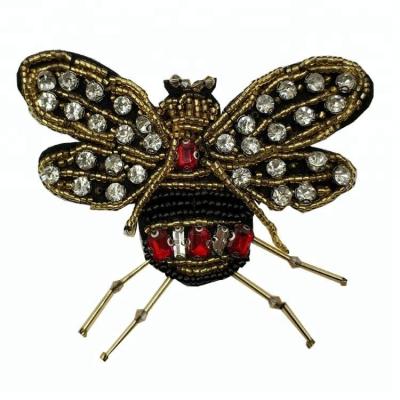 China 3D Rhinestone New Customized Handmade 3D Beads Bee Embroidery Patches Iron On Appliques For Hat for sale