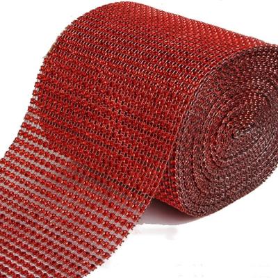 China Hot Sale Flatback 24 Rows 4mm Gold Base 10 yards/roll Mesh Trimming Plastic Rhinestone Sew On Mesh Trim for sale