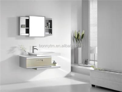 China Hotel 201304SS Modern White Single Bowls Folding Mirror Cabinet Wall Mounted Bathroom Cabinet for sale