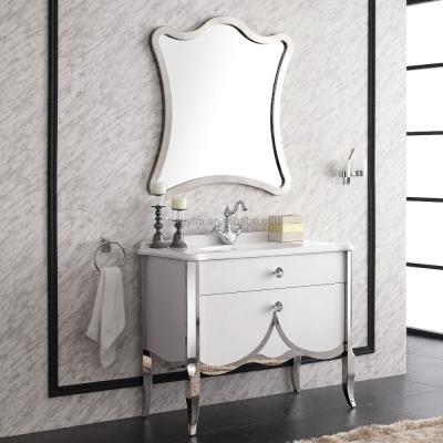 China Foshan A-3837 Middle East Style Antique 304 Stainless Steel Cabinet Furniture Bathroom Furniture With New Design Frame Mirror for sale