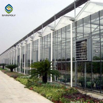 China Agricultural Flowers Vegetable Hydroponics Fruit Green House Glass Greenhouse For Tomato Growing for sale