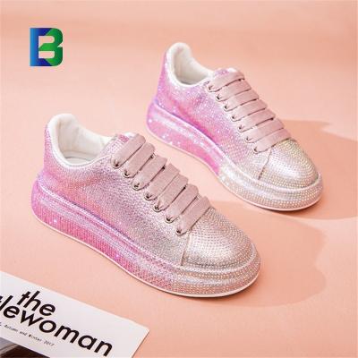 China Fashion trend since 2022 fashion pink blue bling glitter bottom thick casual rhinestone for skateboarding shoes for women for sale