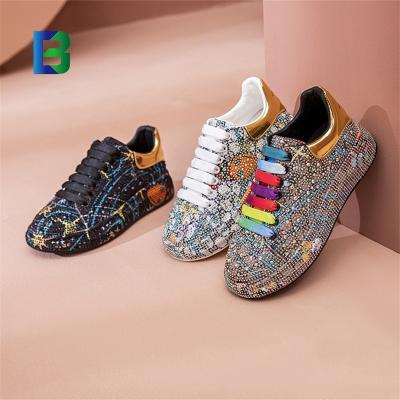 China Fashion Trend Since 2022 Designer Flat Color Rhinestone Laces Sport Women's Skateboard Casual Shoes for sale