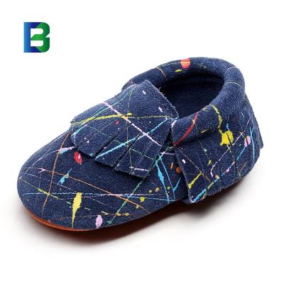 China Factory Wholesale Flat Stain Baby Toddler Shoes Graffiti Suede Genuine Leather Soft Unique Babies Shoes 3LB6 for sale