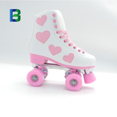 China White PVC Leather+velvet Street Roller Skates Synthetic Canvas Rolling for sale