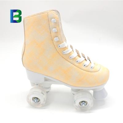 China Synthetic PVC Leather+velvet Yellow Blue Barchon Skates 4 Wheels Quad Roller With Toe Stop Stopper for sale