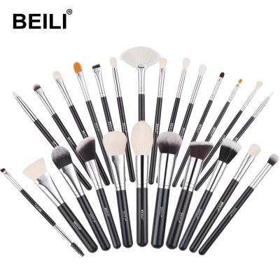 China BEILI Black Private Label Makeup 25pcs Natural Goat Hair Pony Hair Eyeshadow Concealer Makeup Set Brush Kit Skin-Friendly Brush Skins for sale