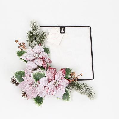 China NEW DESIGN Artificial Flower Fashional Christmas Holiday Decoration 3 Heads Xmas Artificial Flowers For Circle Square Black Wreath for sale