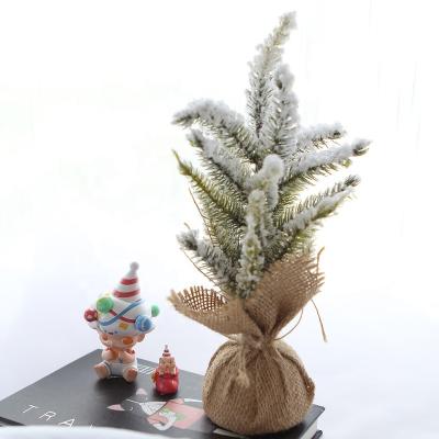 China Christmas Decoration 26cm Plastic Artificial Pine Needle Tree Plant Fashional New Design Artificial Pine With Snow for sale