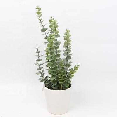 China New Design Artificial Flower Fashional Home Decoration Green Grass Silver Leaves With White Pot for sale