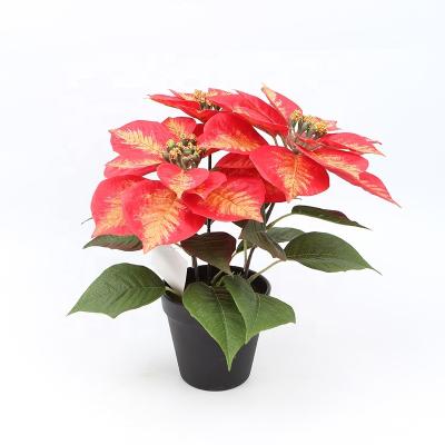 China New Design Artificial Flowers Fashional Christmas Decoration 3 Heads Christmas Artificial Flowers With Pot for sale