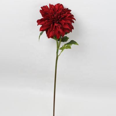 China Hot Sale Artificial Flower Fashional Decoration Single Stem Artificial Red Dahlia Silk Flower for sale