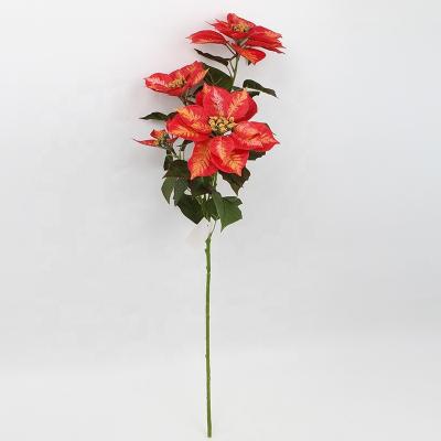 China New Design Fashional Artificial Flowers Christmas Decoration Single Stem 4 Heads Artificial Christmas Flowers for sale