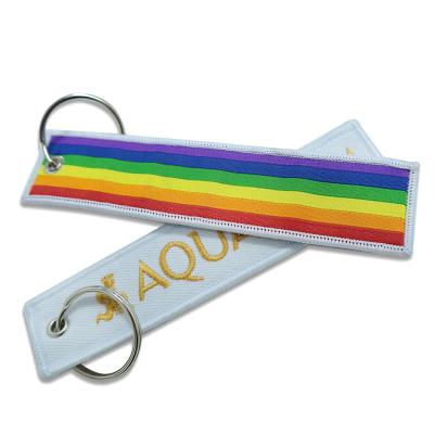 China Custom Woven Key Chain Promotion Personalized Airplane Aviation Labels Embroidery Key Chain Fabric for sale