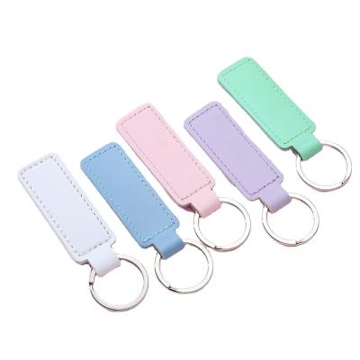 China Wholesale Cheap Promotion Gift Custom White Leather Car Bilateral Stitched Key Chain for sale