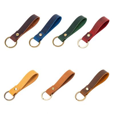 China New gifts design fashion leather car key chain laser customized retro logo genuine leather key chain for sale