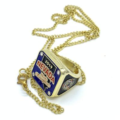 China Custom Jewelry Men's Souvenir Sports Gifts Metal Champion Ring With Gold Chain for sale