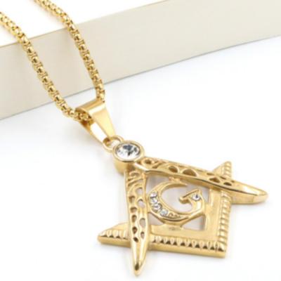 China Masonic Gifts High Quality Rhinestone Masonic Necklace Gold Pending With Chain for sale