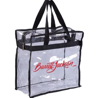 China Custom Printed Reclycled PVC Shopping Bag Logo PVC Transparent Clear Zipper Tote Bag for sale