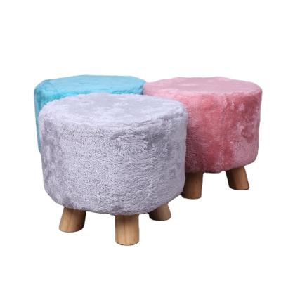 China Cute Convertible 3Legs Short Sneak Solid Wood Legs Unfolded Small Pouf With Fur Material Covered Chila Stool for sale