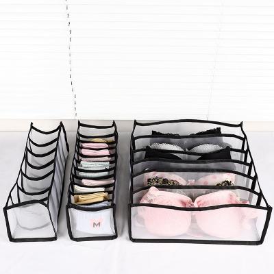 China 3PC Viable Set Nylon Foldable Transparent Mesh Women Bra Storage Box Closet Organizer Panties Bra Storage Box for sale