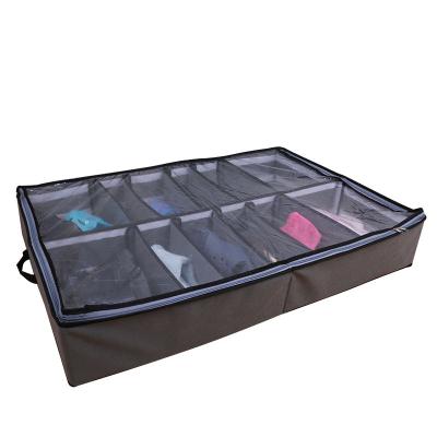 China Durable 12 Pairs Under Bed Shoe Organizer Made With Zipper And Breathable Materials Shoe Storage Box for sale