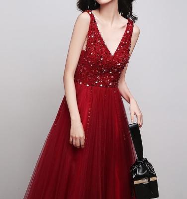 China Luxury Anti-Static Cocktail Dresses Beading Sexy Deep V-Neckline Lace Dresses by Long Tulle Evening Party Backless Sleeveless A-line For Wedding for sale