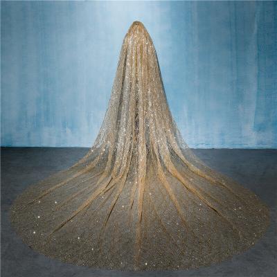 China Pearl Edge Real Photo Wedding Veil Bridal Bling Bling Gold 3 Meters One Layer Cathedral Train Bride Wig Accessories 2021 New for sale