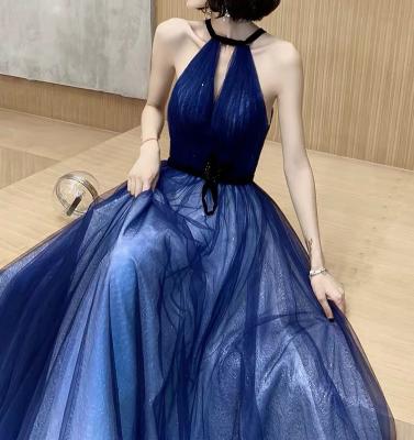 China Anti-Wrinkle Elegant Royal Blue Celebrity Dresses Halter Neck Backless Long A-Line Red Carpet Evening Prom Dresses Customize New for sale