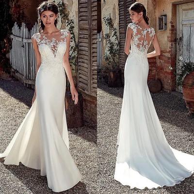 China New Wedding Dresses Anti-Static Sexy Mermaid See Illusion Boho Beach Lace Satin Elegant White Ivory Bridal Dress 2022 New for sale