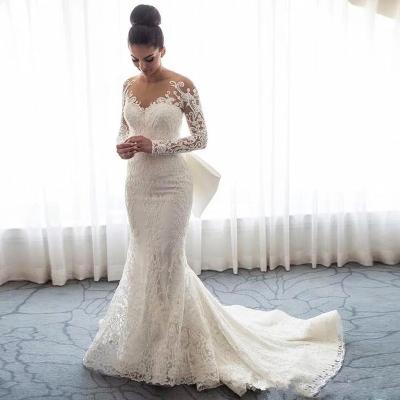 China 2 Pieces Wedding Dresses 2021 Long Sleeve Detachable Luxury Boho Elegant Mermaid Wedding Dresses Anti-Static White Bride Dress for sale