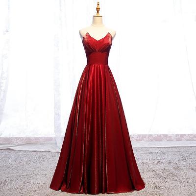 China Anti-wrinkle elegant red prom dresses luxury shiny satin strapless a-line dresses 2022 prom party festival banquet christmas evening simple for sale