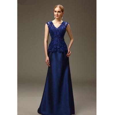 China Plus Size Royal Blue Mother Of The Bride Dresses Sleeveless Applique Lace Beading Floor Length V-Neckline Elegant Slim Mother Dresses 2022 New for sale