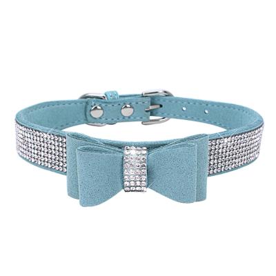 China Custom Shiny Fashion Pet Collars Love Leather Pet Leashes Diamond Pet Collar Small Diamond Bow Dog Collar for sale