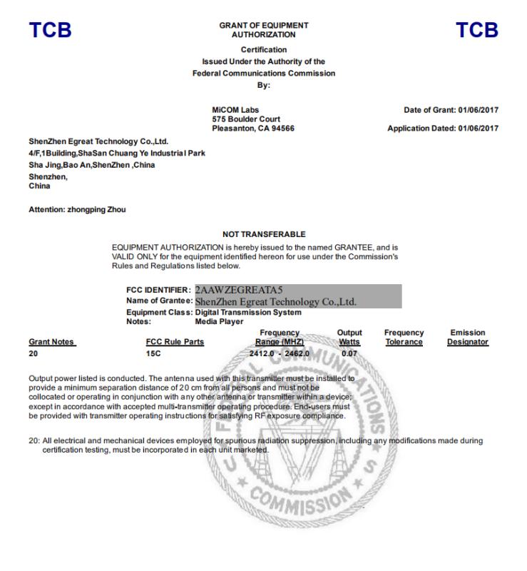 FCC - Shenzhen Foresight Technology Co., Limited