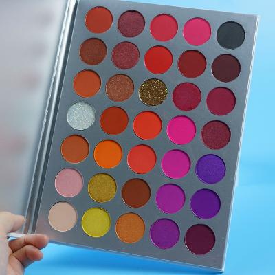 China Waterproof Pressed 35 Shade Glitter High Dye Eyeshadow Palette Vegan Makeup Vendor Private Label Cardboard Sliver Eyeshadow Palette for sale