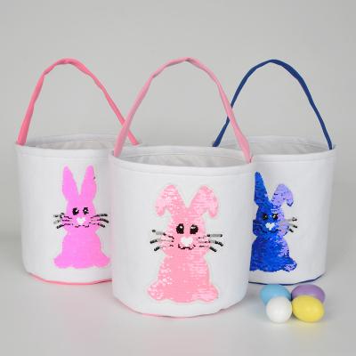 China Wholesale Easter Baskets Easter Eggs Glitter Easter Gift Bunny Ear Canvas Cute Designs Candy Purse for Kid Egg Hunt for sale