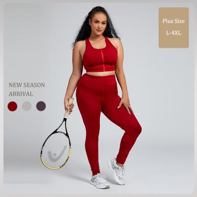 China High Impact Breathable Gym Workout 2PCS Set 90% Polyester + 10% Spandex Plus Size Sporty Yoga Sets Fitness Women XXXXL for sale