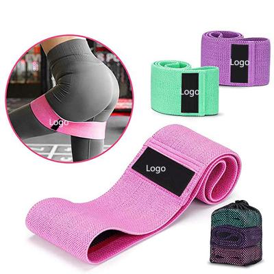 China Custom Logo Fabric Resistance Exercise Bands Hip Booty Stretch Workout Cotton Yoga Resistance Band For Legs And Butt Body Muscle Gym Training for sale