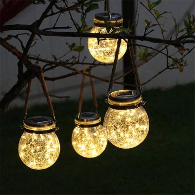 China Solar Garden Lantern Glass Bottle Jar Lights 30 LED Slit Warm Ball Hanging Light for Garden for sale