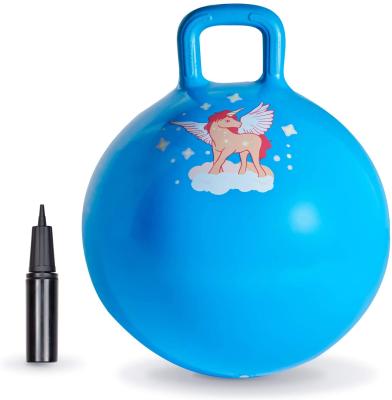 China Kids Inflatable Toy Jumping Skip Ball Handled PVC Hopper With Cartoon Characters Print for sale