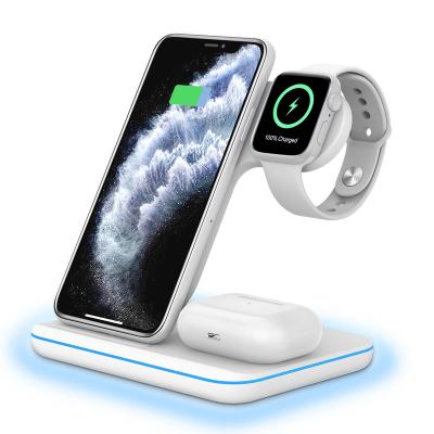 China Multi Phone and Qi Watch Charging Station 3 in One Stand Station Fast Wireless Charger for Apple Cell Phone Watch for sale