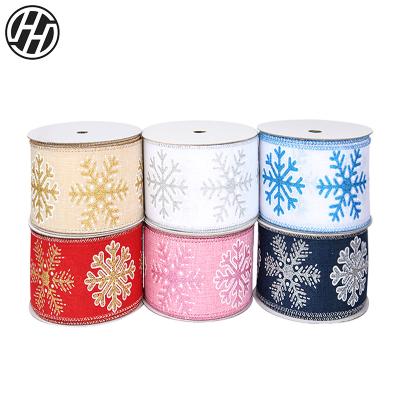 China Viable Hot Sale Customized Decorative Edge Gift Cable Ribbon Roll Printed Burlap Christmas Ribbon For Crafts Packaging Bow for sale