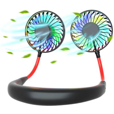 China Hotel 3 Speeds Mini Portable Hand Free Hanging Neck Sports Fan Usb Rechargeable Personal Led Fan 360 Premium Portable Fit for sale